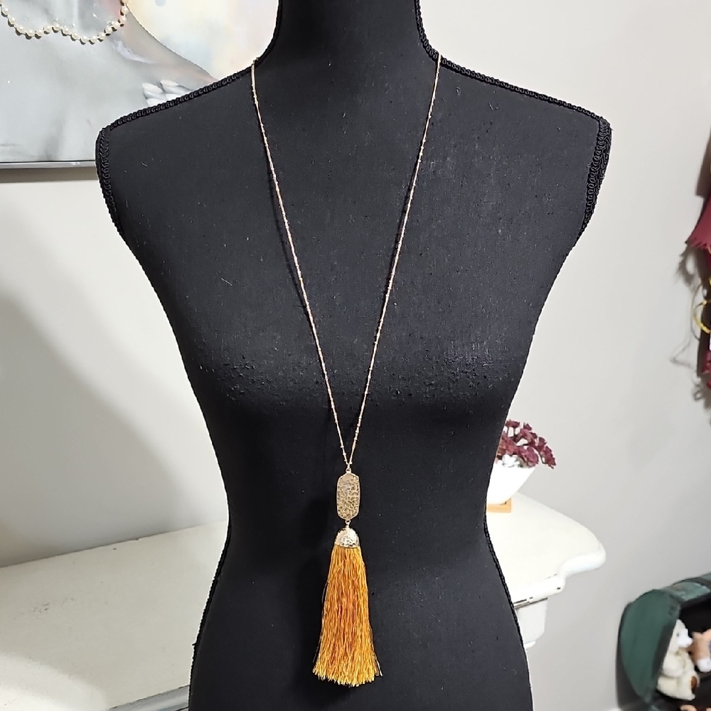✨ Gold Satellite Chain Tassel Necklace - Mustard Yellow